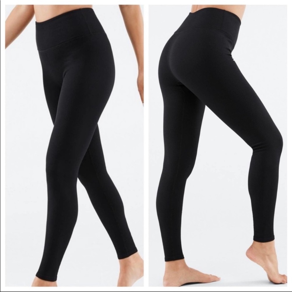 Fabletics Seamless High Waist Black Leggings, Size Large